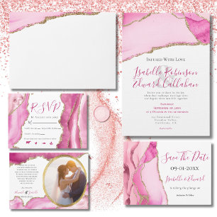 Elegante Orçamento Rosa & Dourado Convite de Casam
