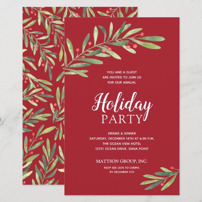Elegante Orçamento Verde Convites de Férias Vermel (Frente/Verso)