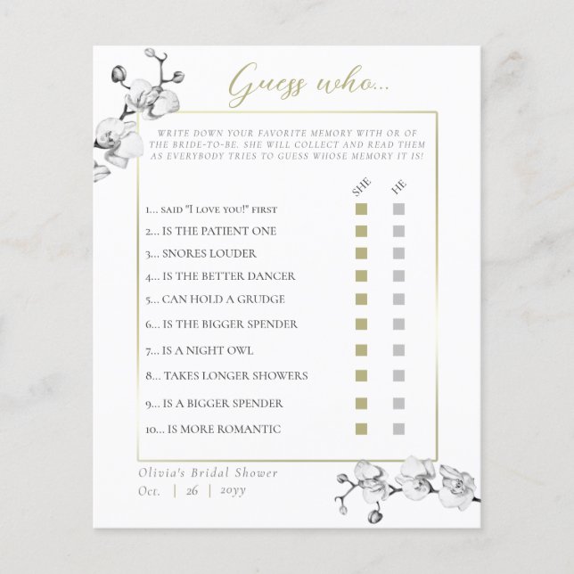 Elegante Orchid Frame Chá de panela Adivinha Quem  (Frente)