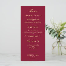Elegante Ouro Borgonha Beige Menu Casamento