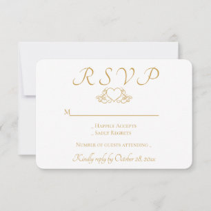 Elegante Ouro & Branco RSVP Coração Festa de Casam