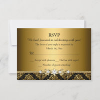 Elegante Ouro & Preto Damask RSVP