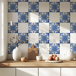 Elegante Padrão Azul Branco Mediterrâneo