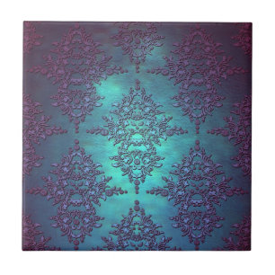 Elegante Padrão Damasko de Azul-turquesa a Roxo