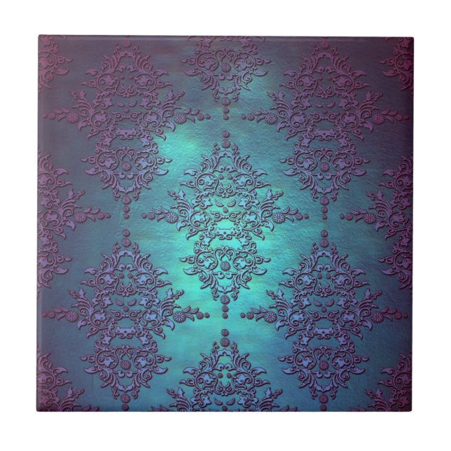 Elegante Padrão Damasko de Azul-turquesa a Roxo (Frente)