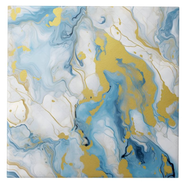Elegante Padrão de Mármore Azul e Branco Dourado (Frente)