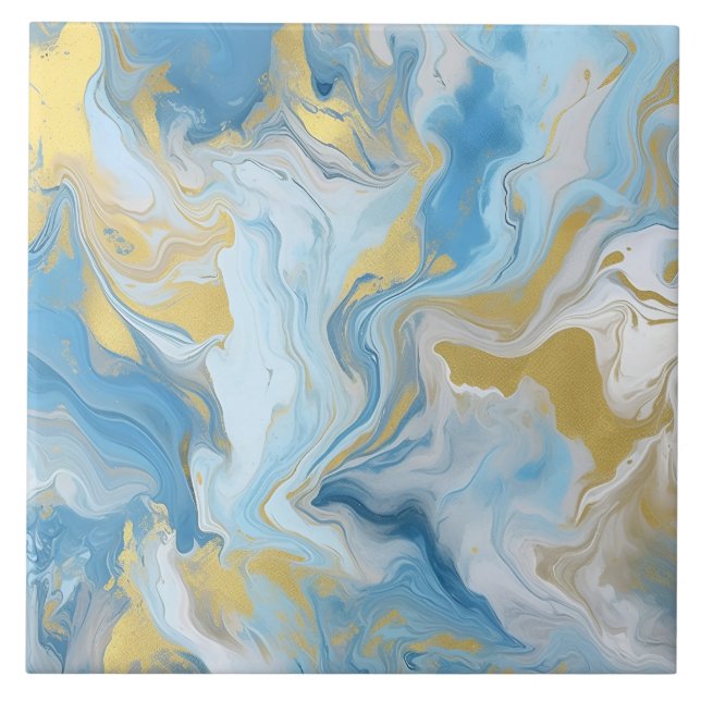 Elegante Padrão de Mármore Azul e Branco Dourado (Frente)