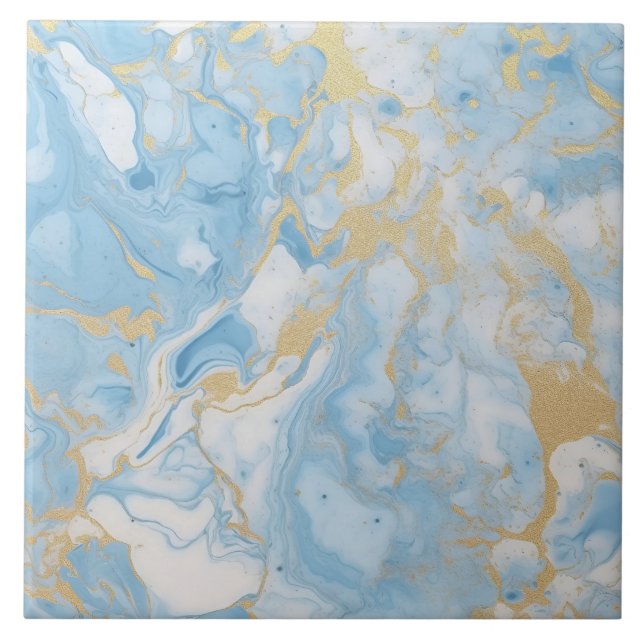 Elegante Padrão de Mármore Azul e Branco Dourado (Frente)