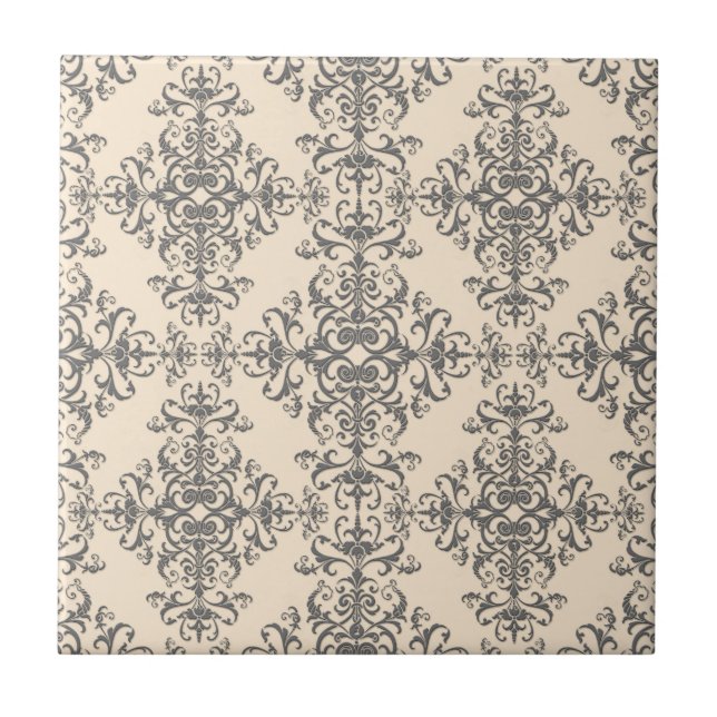 Elegante padrão estilo damasco em creme e cinza (Frente)