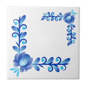 Elegante Padrão Floral Azul e Branco Mediterrâneo