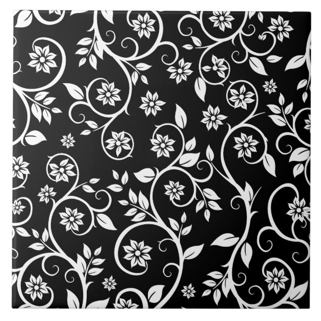 Elegante padrão floral preto e branco (Frente)