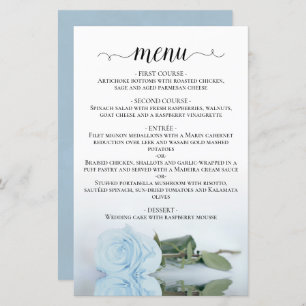 Elegante Pale Dusty Blue Rosa Budget Menu Casament