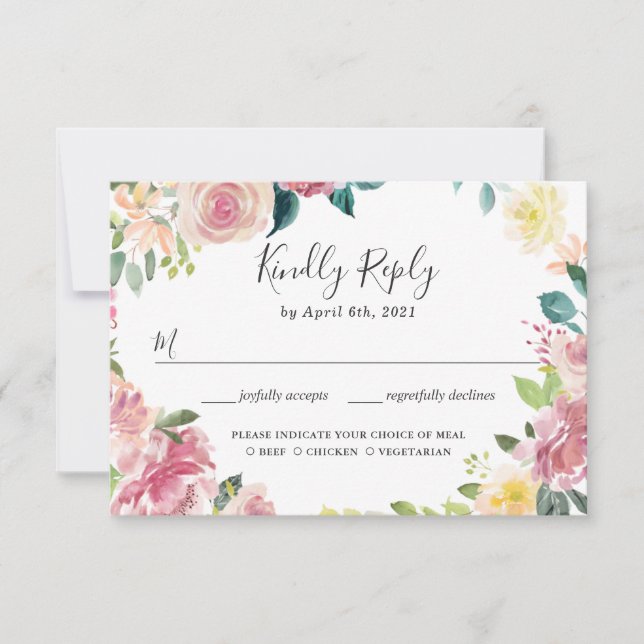 Elegante Pastel Blush Garden Floral Weding RSVP (Frente)
