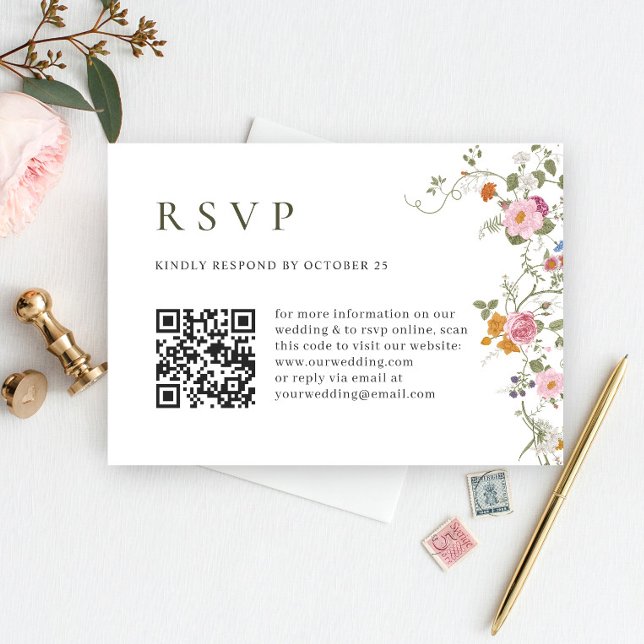 Elegante Pastel Pink Boho Wild Flowers RSVP (Criador carregado)