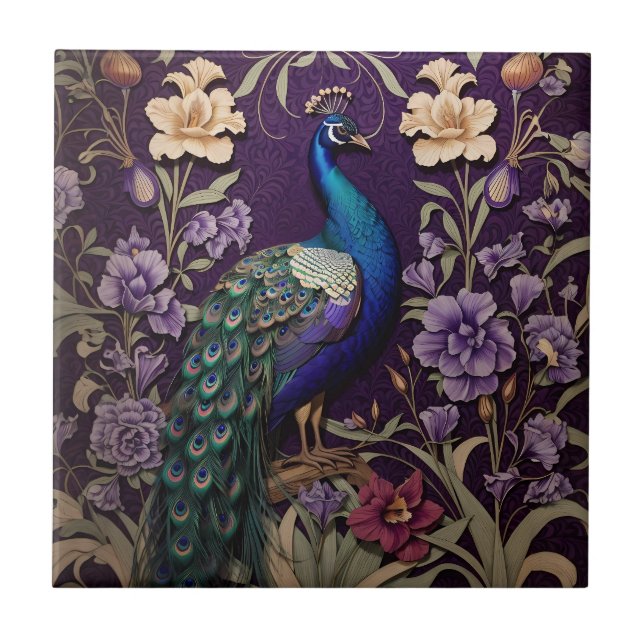 Elegante Peacock Em Purple William Morris Inspirou (Frente)