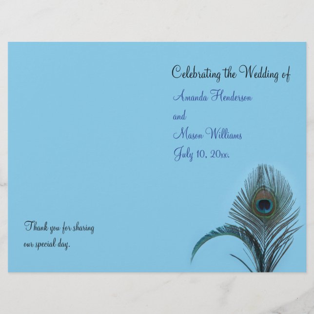 Elegante Peacock Wedding Program (turquesa) (Frente)