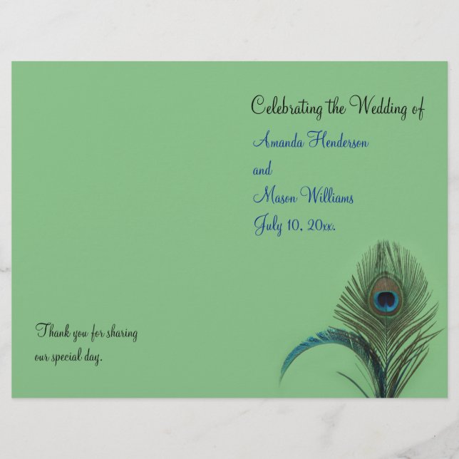 Elegante Peacock Wedding Program (verde) (Frente)