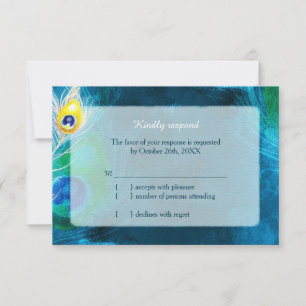 Elegante Penas de Peacock Blue Wedding RSVP