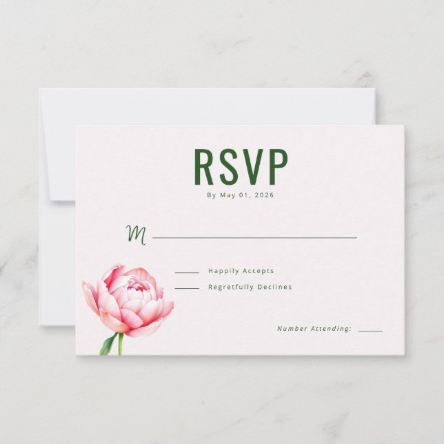 Elegante Peônia Verde RSVP (Frente)