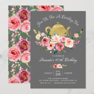 Elegante Peony Floral Birthday Tea Convite