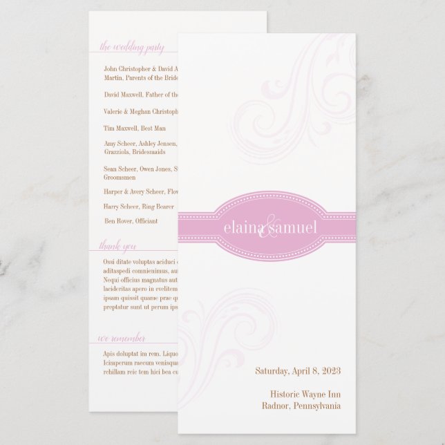Elegante Pink Program, Coleção Caroline Wedding (Frente/Verso)