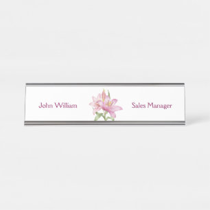 Elegante Placa de Nome de Mesa de Escritório Rosa