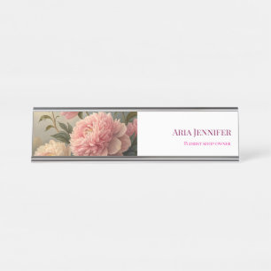 Elegante Placa de Nome de Mesa de Peônia Rosa Flor
