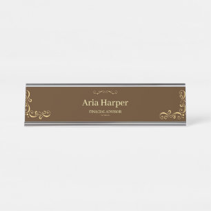 Elegante Placa de Nome de Mesa em Acrílico Dourado