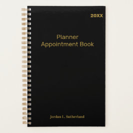 Elegante Planejador Pessoal Minimalista Preto com 