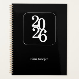 Elegante Planejador Simples Minimalista Preto e Br