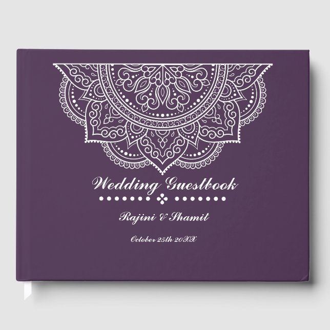 Elegante Plum Paisley Mandala Livro de Convidados (Frente)