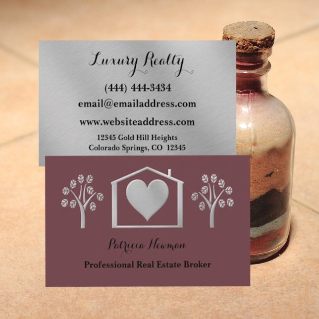 Elegante Plum Pro Real Estate Broker Cartão de vis (Criador carregado)