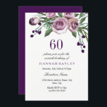 Elegante Plum Purple Rosa 60º Convite de Aniversár<br><div class="desc">Coleção Elegante de Rosa de Roxo de Aniversário do 60º Aniversário,  na loja de Niche e Nest. Design cortesia de: https://www.etsy.com/shop/SmallHouseBigPony</div>