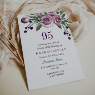Elegante Plum Purple Rosa 95º Convite de Aniversár