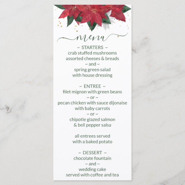 Elegante Poinsettia Green Christmas Menu (Frente)