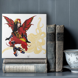 Elegante Polvo Fada Vitoriano Steampunk Vermelho