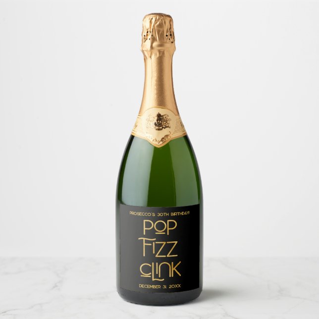 Elegante Pop de Tipografia Fizz Clink Aniversário (Frente)
