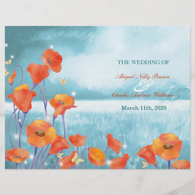 Elegante Poppy Field Wedding Bi Fold Program (Frente)