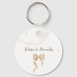 Elegante Porta-Chaves de Casamento com Laço de Cet