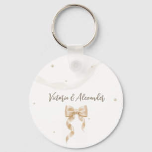 Elegante Porta-Chaves de Casamento com Laço de Cet
