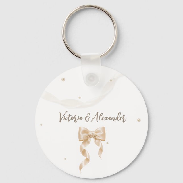 Elegante Porta-Chaves de Casamento com Laço de Cet (Frente)