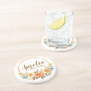 Elegante Porta-copos de Arenito Laranja Floral par