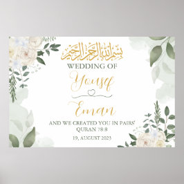Elegante Poster de Casamento Islâmico Floral Muçul