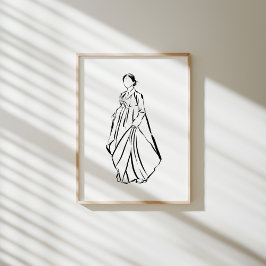 Elegante Poster de Tinta da Mulher Hanbok Coreana