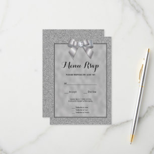 Elegante Prata & Brilho Estiloso Menu RSVP