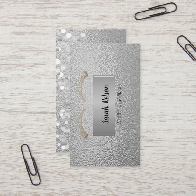 Elegante prata de luxo Faux Lashes Cartão de visit (Frente/Verso In Situ)