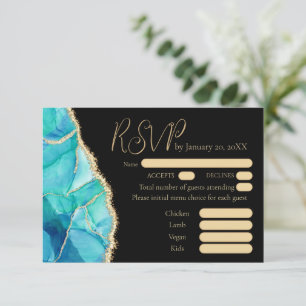 Elegante Preto Azul Dourado Menu de Casamento com 