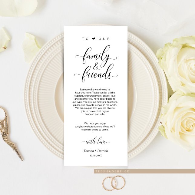 Elegante preto clássico, Cartões de agradecimentos (Elegant Classy Wedding Dinner Guest Place Setting Thank You Card or for Post Elopement Brunch.)