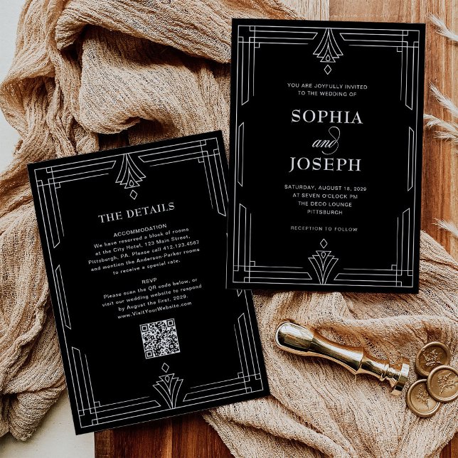 Elegante Preto | Código QR Convite de Casamento Tu (Criador carregado)