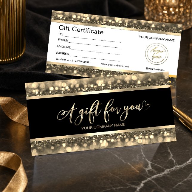 Elegante Preto & Dourado | Certificado de Presente (#GIFTCARD #vochercard #blachgoldsparkle #agiftforyou #certificatecard #luxurygiftcard #elegantgift)